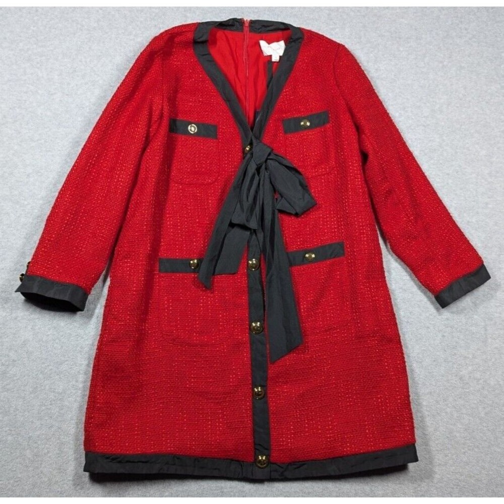 Pomander Place Women‎ Dress Large NWT Red Coco Tweed Bow Ribbon Shift Modest